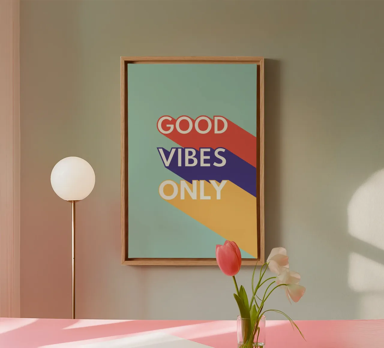 GOOD VIBES ONLY - Retro Pop Leinwand mit Schattenfugenrahmen von Typo Designs