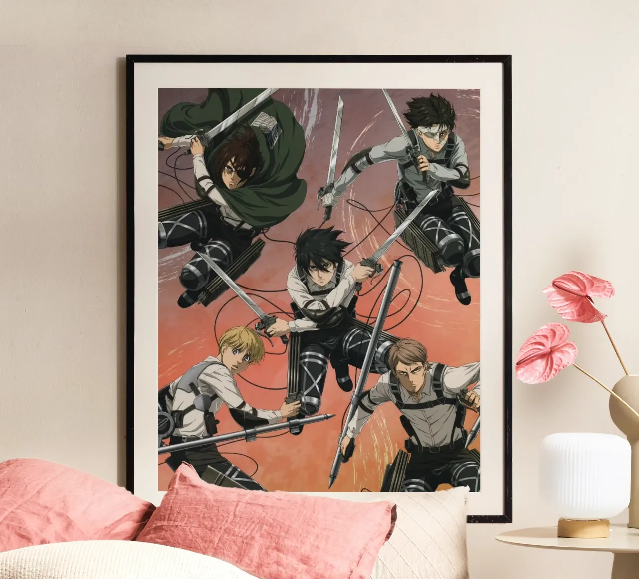 Armin Arlert e gli amici di Attack Titan Essential poster con telaio in plastica da mannys_artt