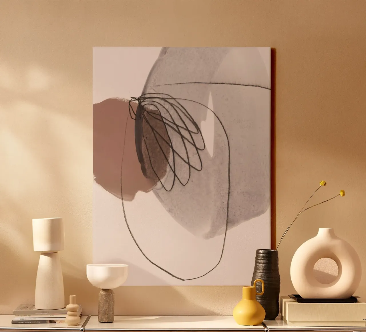 line and shape abstract 3 canvas with Floater frame by IRIS LEHNHARDT FINE ART
