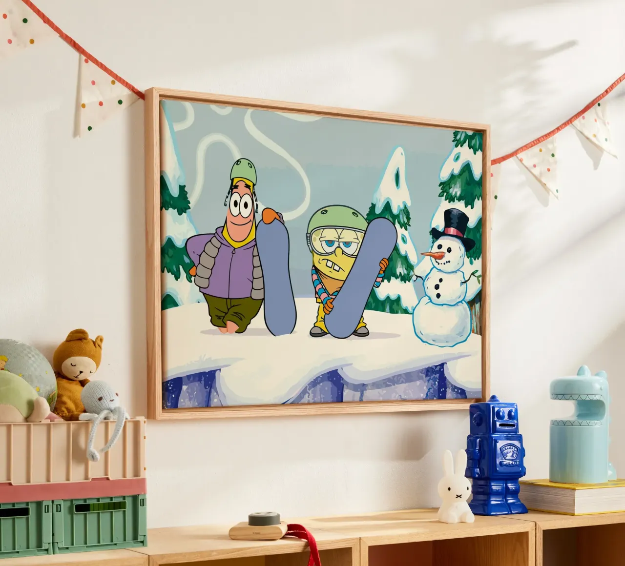 Spongebob and Patrick playing sky tela con Cornice a cassetta da Dumery Art