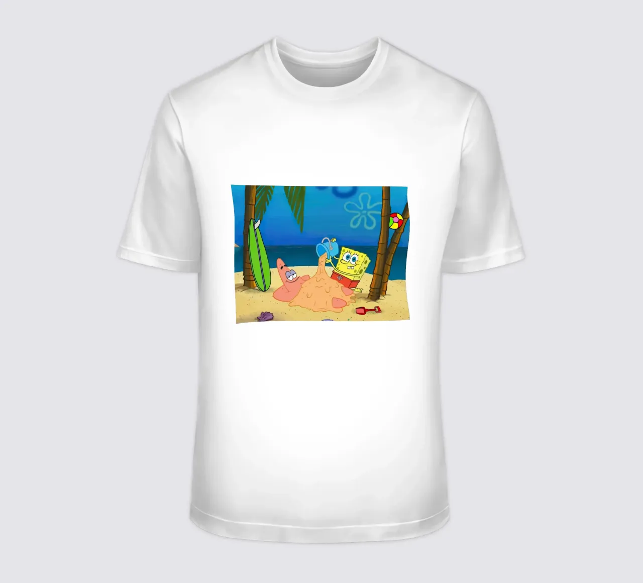 SpongeBob and Patrick playing in the sand on the beach t-shirt de Dumery Art