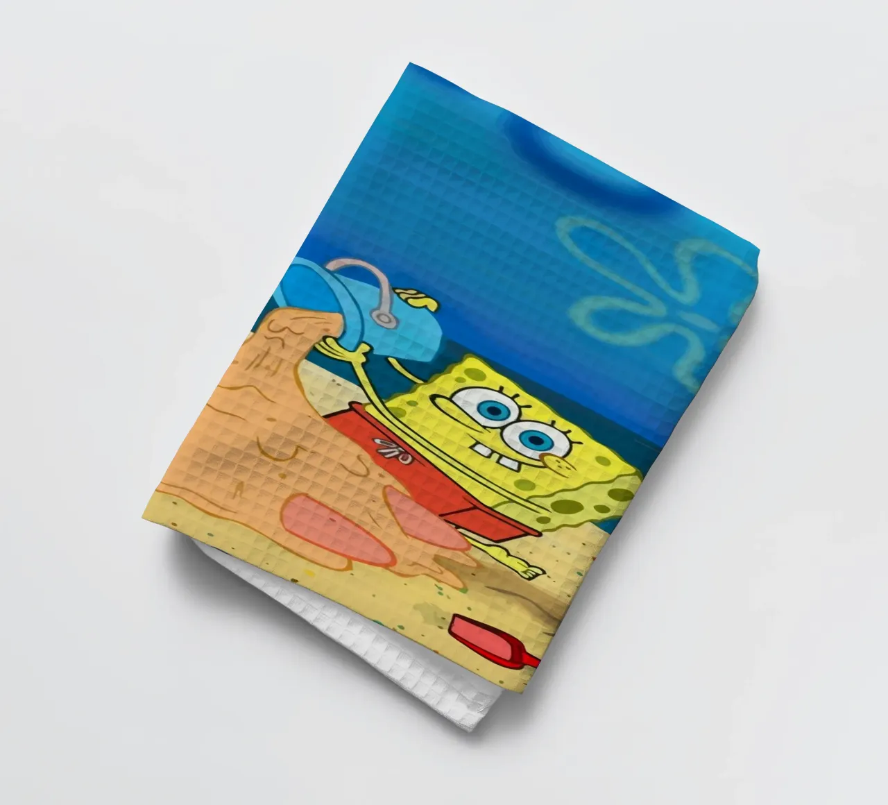 SpongeBob and Patrick playing in the sand on the beach torchon de Dumery Art