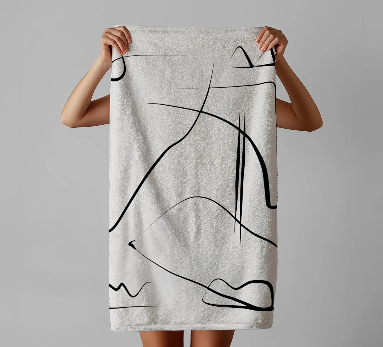 Ink line art abstract towel by Little Dean