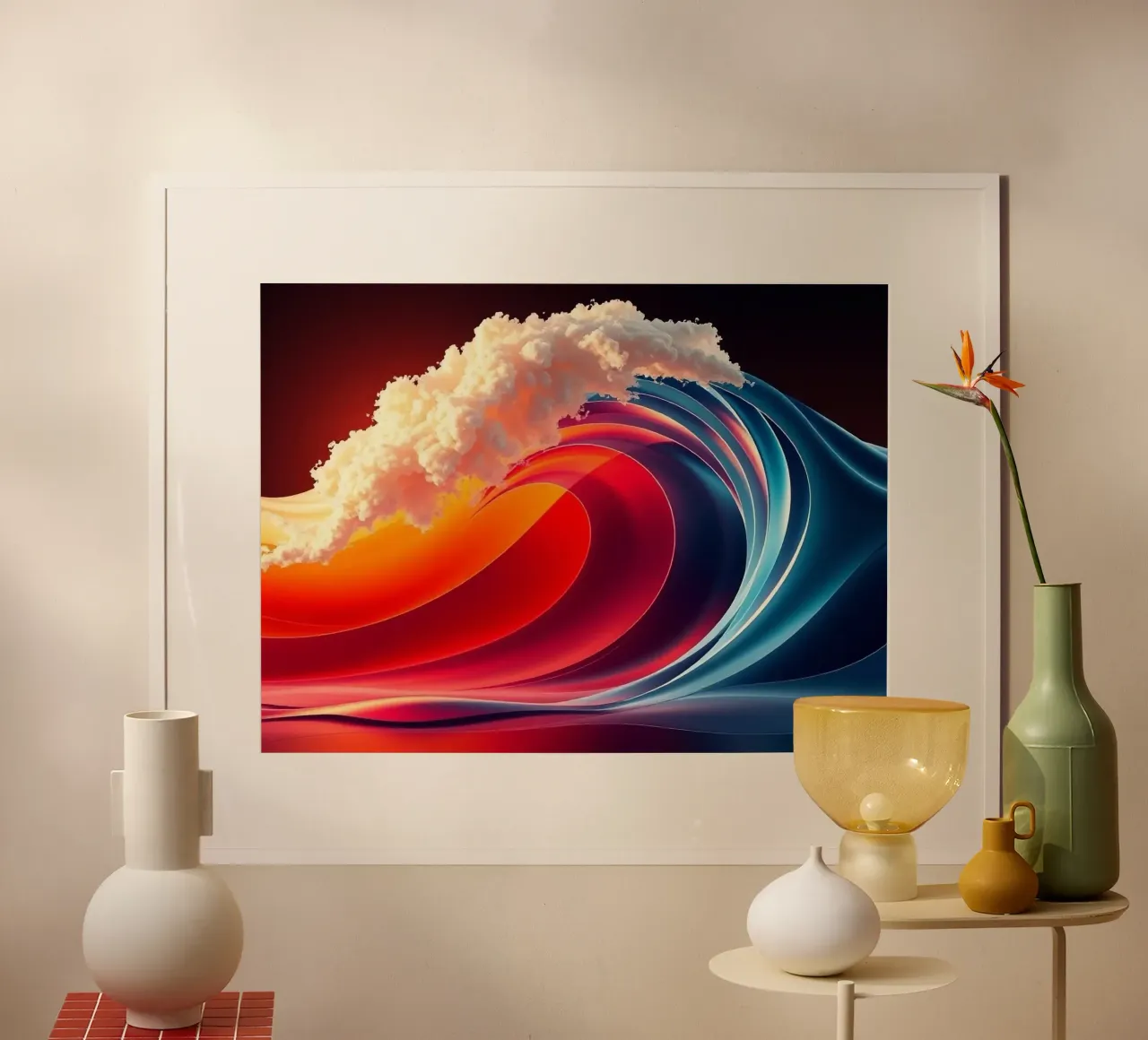 Onda astratta colorata poster con telaio in legno da BenCoStyle
