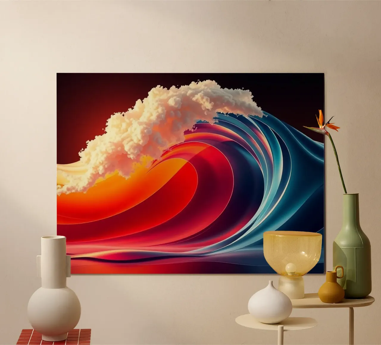 Onda astratta colorata poster con telaio in legno da BenCoStyle