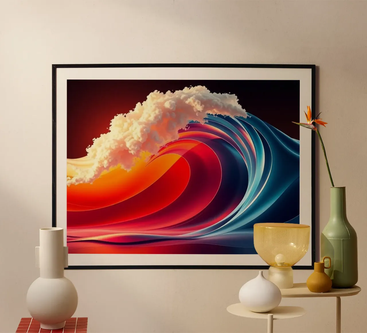Onda astratta colorata poster con telaio in legno da BenCoStyle