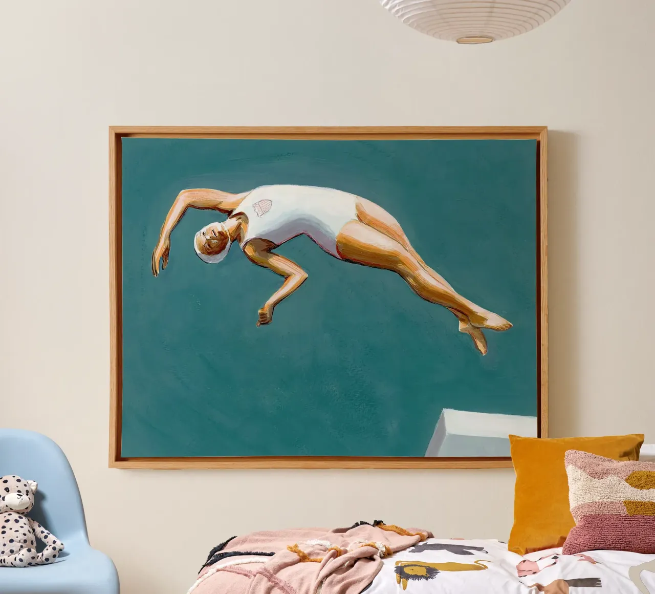 Taucher in dunklem Wasser - Sarah Morrissette Leinwand mit Schattenfugenrahmen von Rachelwhell