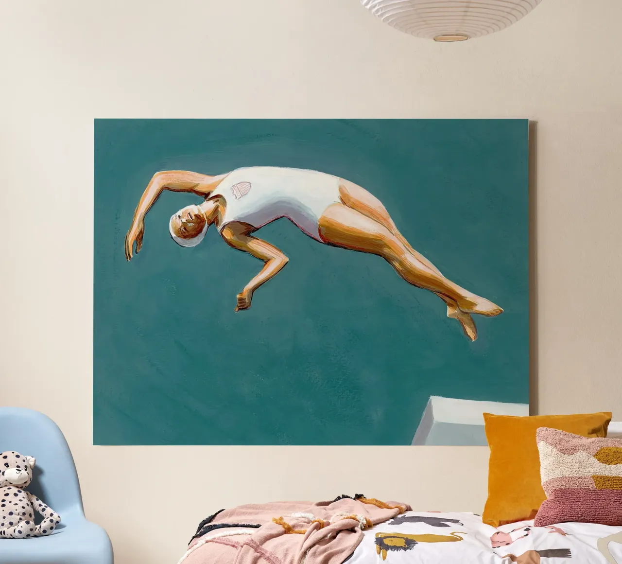 Taucher in dunklem Wasser - Sarah Morrissette Leinwand mit Schattenfugenrahmen von Rachelwhell