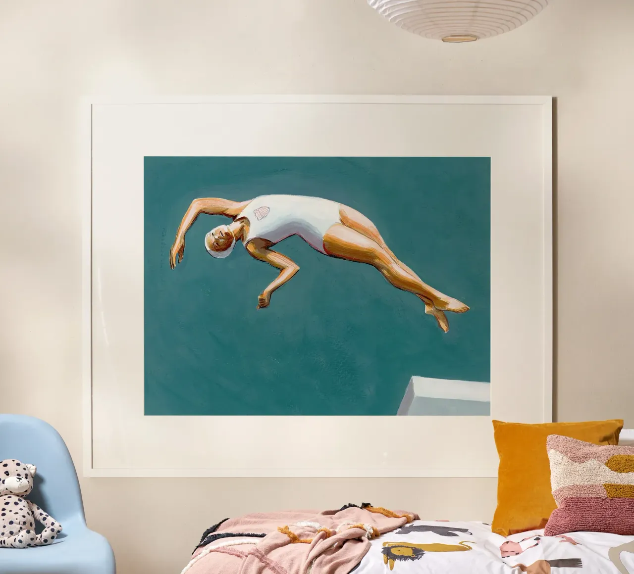 Diver in Dark Aqua - Sarah Morrissette poster con telaio in plastica da Rachelwhell