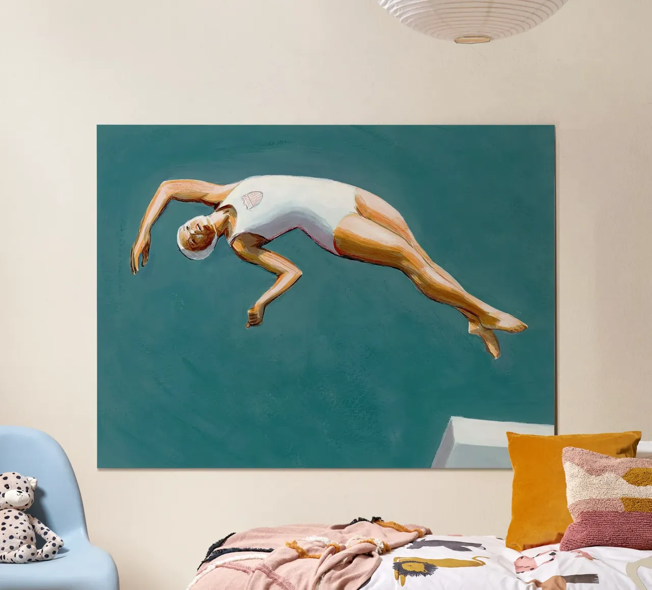 Diver in Dark Aqua - Sarah Morrissette poster con telaio in plastica da Rachelwhell