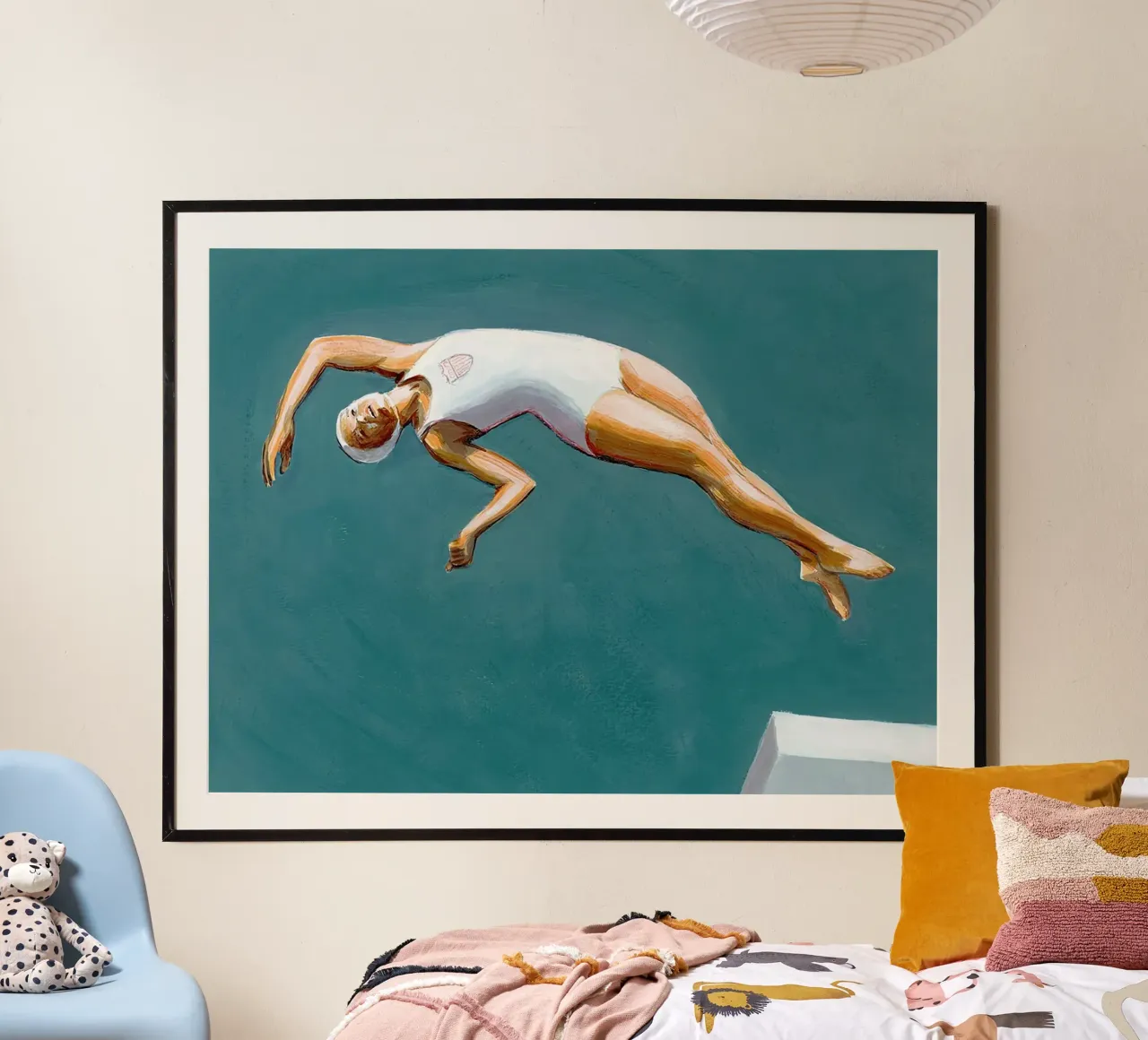 Diver in Dark Aqua - Sarah Morrissette poster con telaio in plastica da Rachelwhell