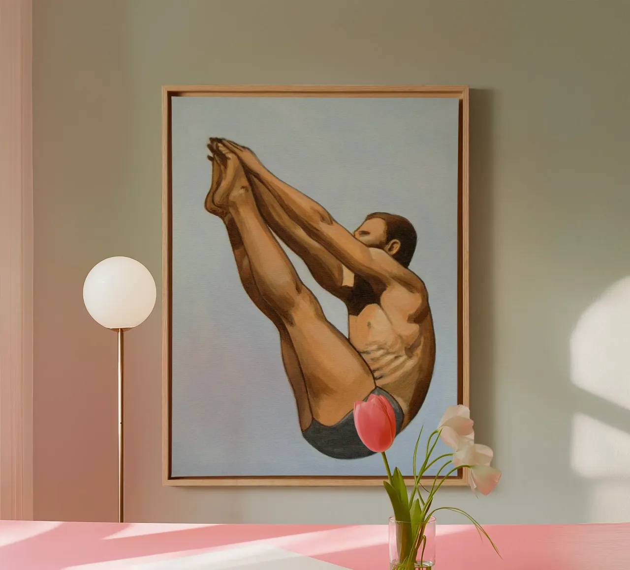 High Diver (Seitenansicht) - Sarah Morrissette Leinwand mit Schattenfugenrahmen von Rachelwhell