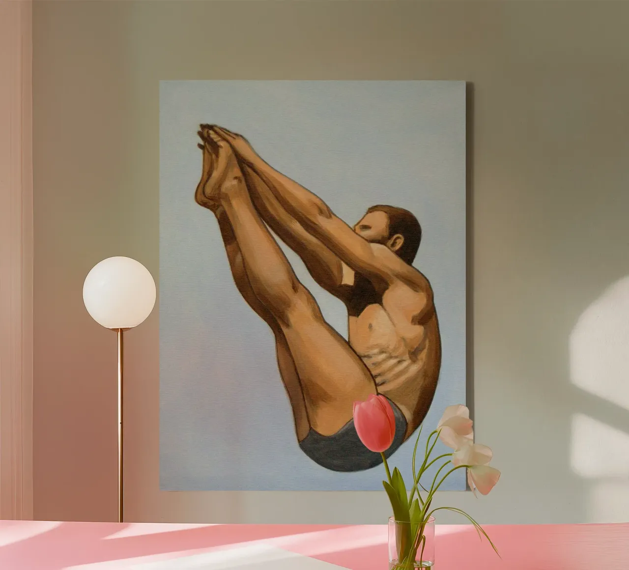 High Diver (Seitenansicht) - Sarah Morrissette Leinwand mit Schattenfugenrahmen von Rachelwhell