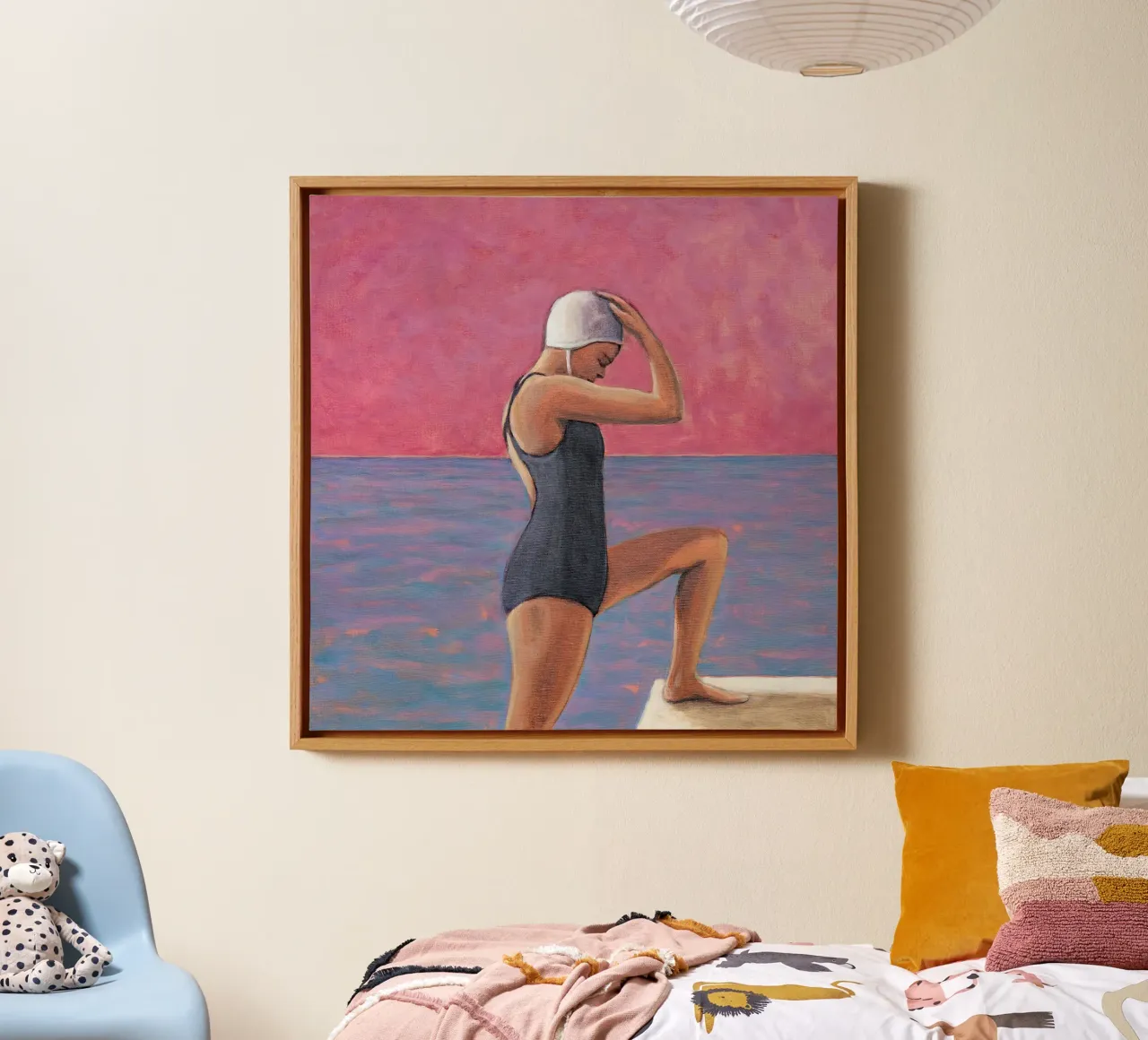 Nuotatrice Magenta - Sarah Morrissette tela con Cornice a cassetta da Rachelwhell
