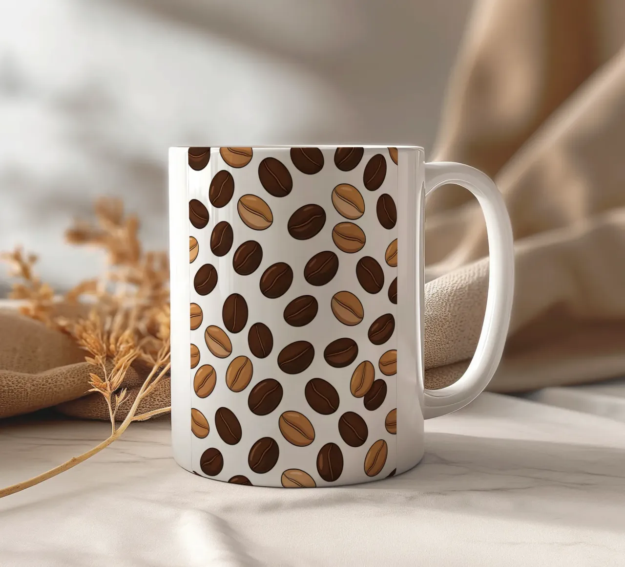 Coffee beans pattern ceramic mug by LIFESTYLE OBJECTS