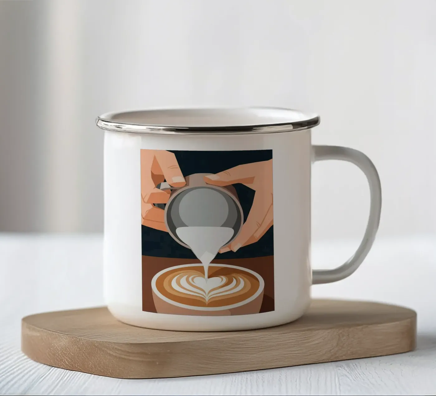 design barista hands latte art enamel mug by LIFESTYLE OBJECTS