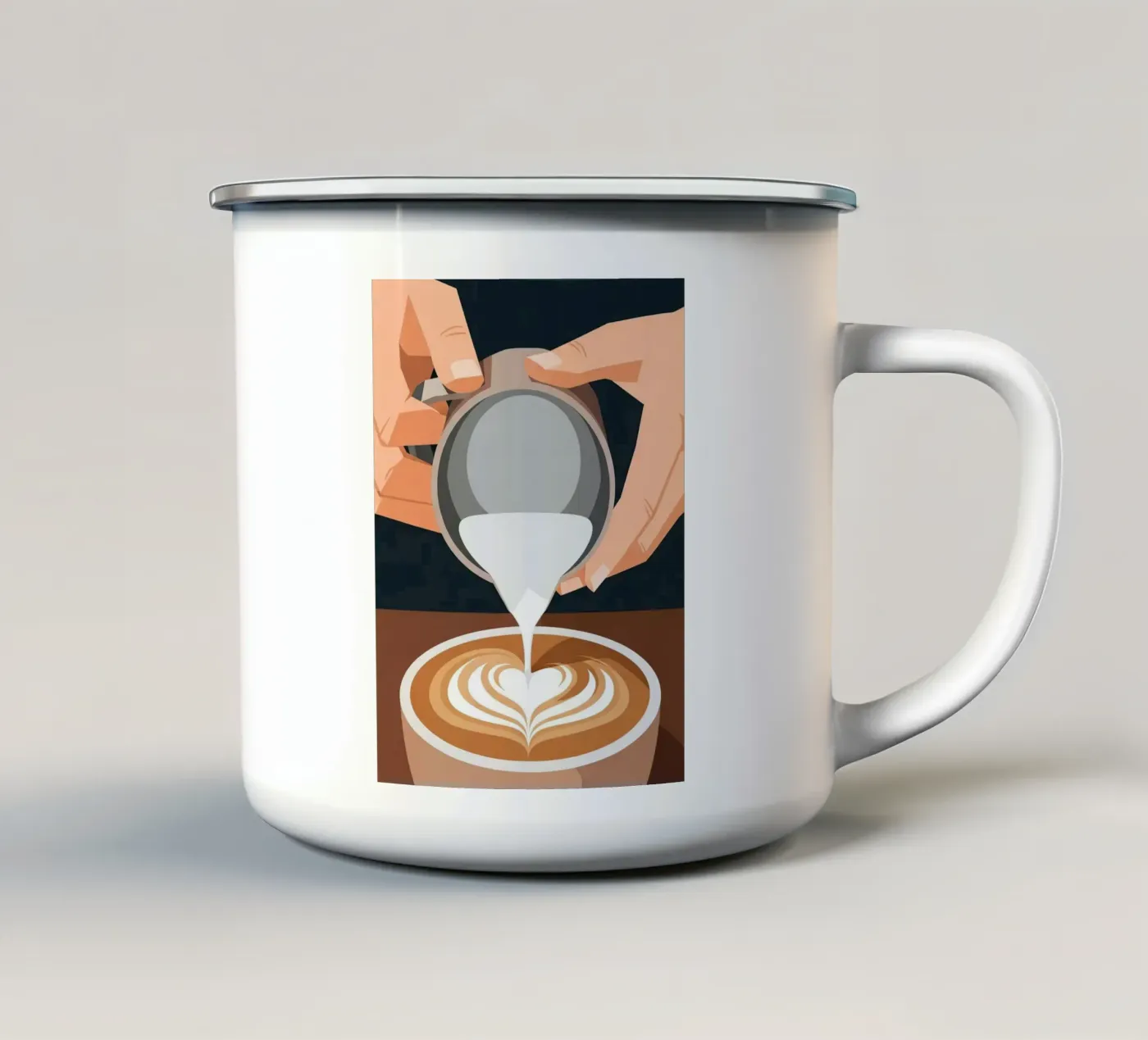 design barista hands latte art enamel mug by LIFESTYLE OBJECTS