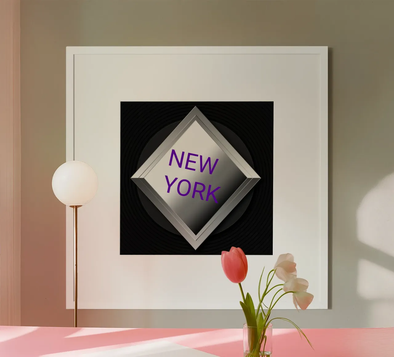 Logo con testo "New York poster con telaio in legno da BenCoStyle