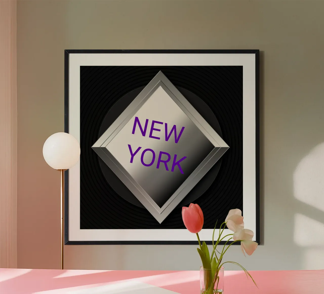 Logo con testo "New York poster con telaio in legno da BenCoStyle