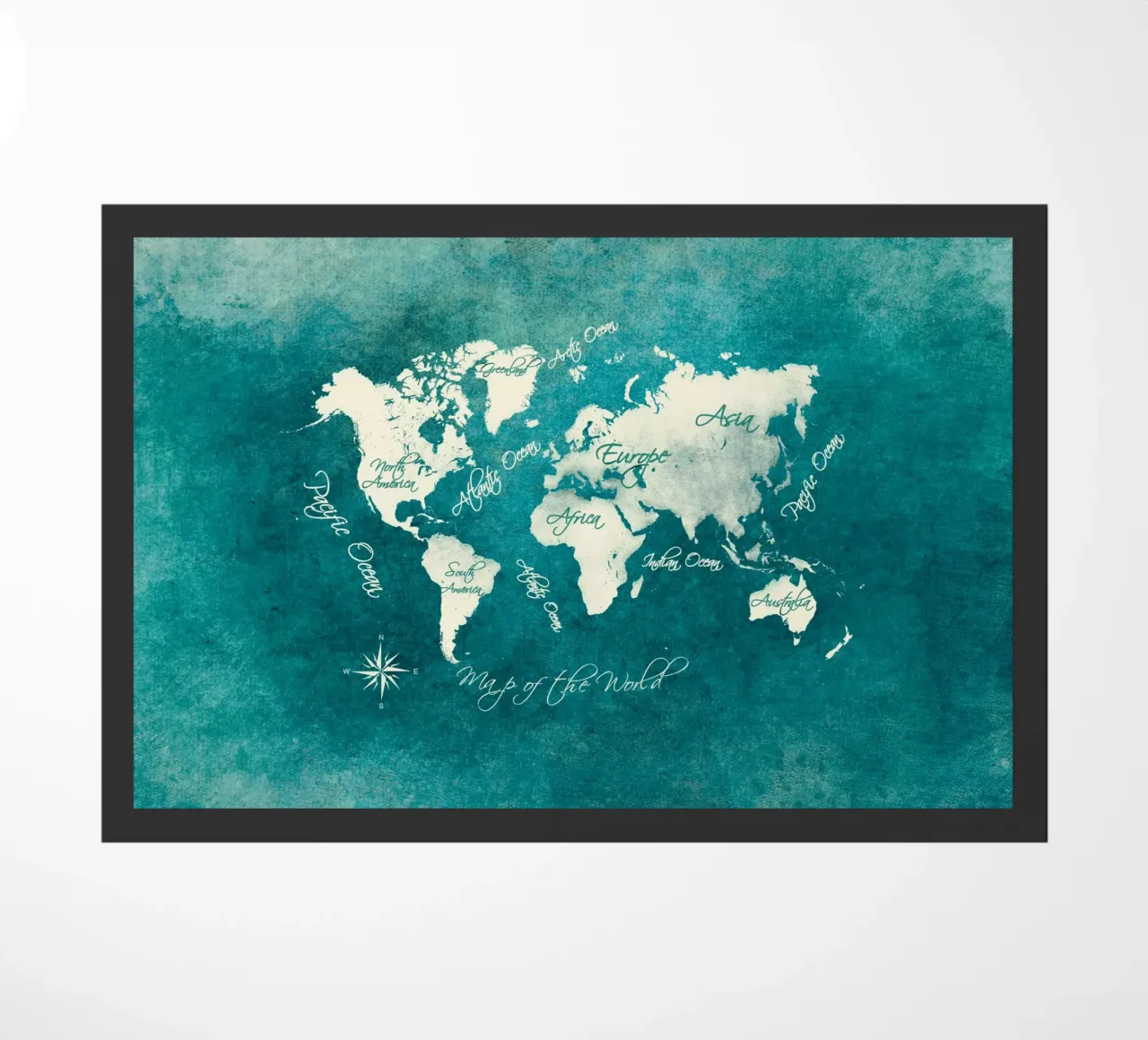Mappa del mondo ad acquerello verde e bianco zerbino da Justyna Jaszke JBJart