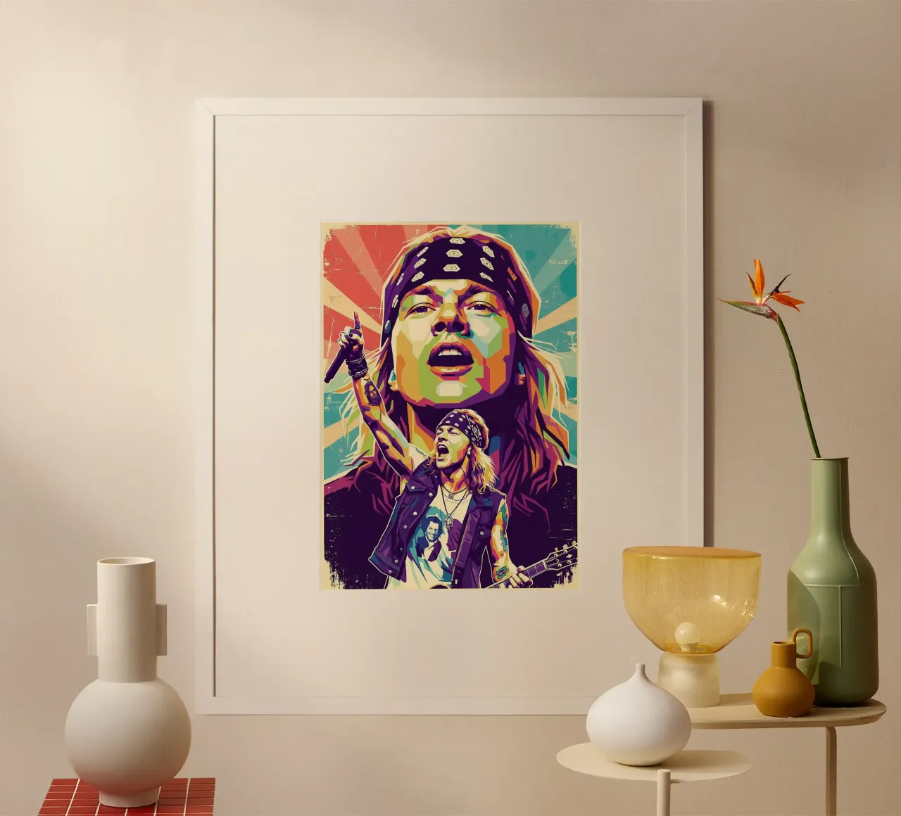 Ritratto pop art di Axl Rose poster con telaio in alluminio da Hantamrata