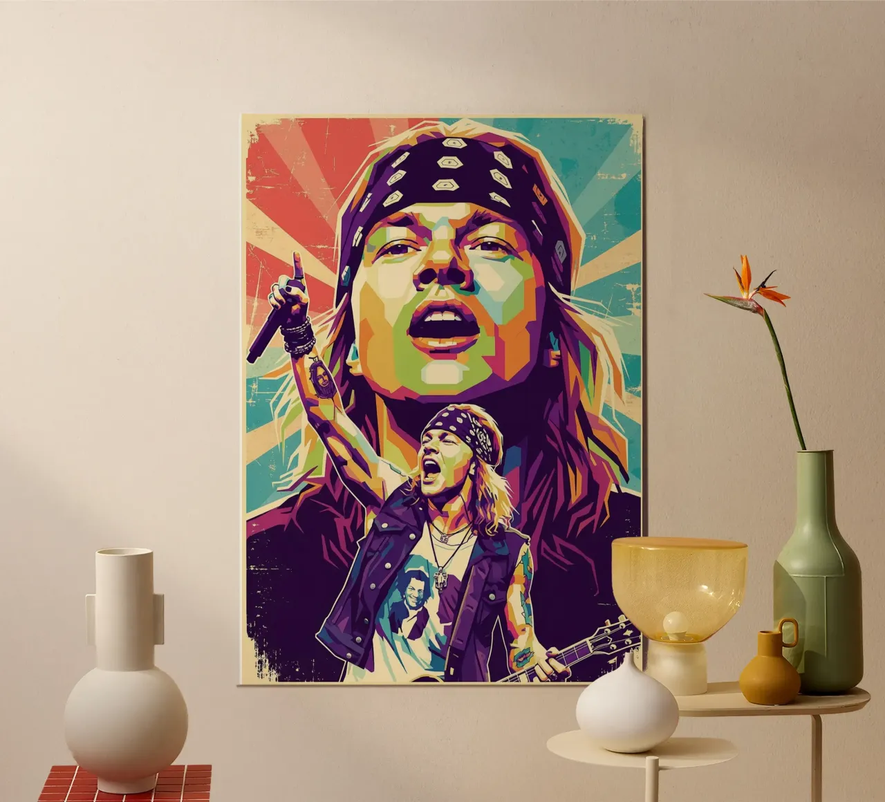 Ritratto pop art di Axl Rose poster con telaio in alluminio da Hantamrata