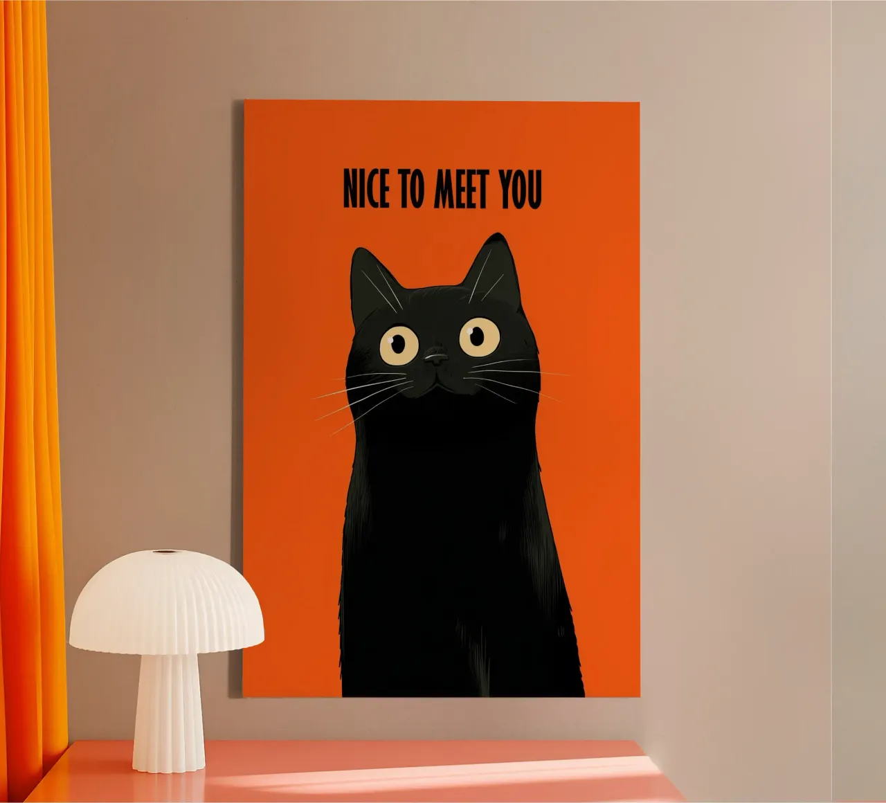 Nice To Meet You | De zwarte kat verwelkomt de gasten canvas met Baklijst van Autofocus
