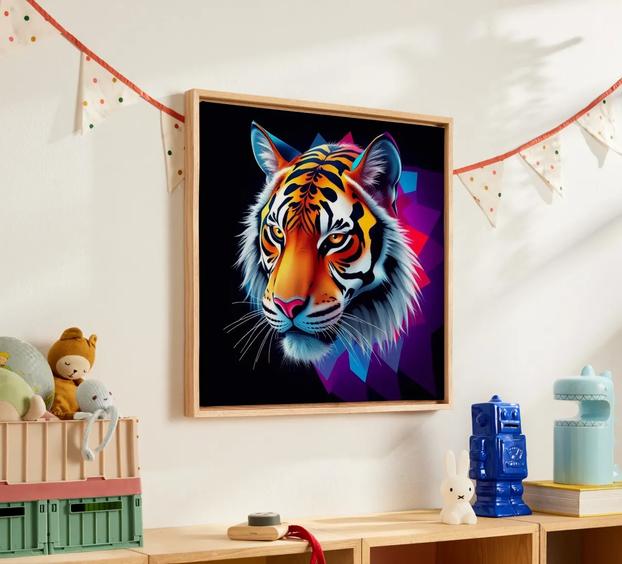 Tijger in abstract ontwerp canvas met Baklijst van BenCoStyle