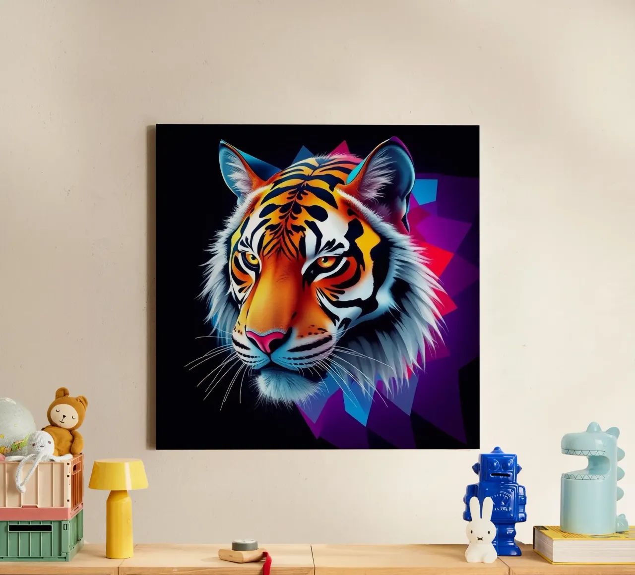 Tijger in abstract ontwerp canvas met Baklijst van BenCoStyle