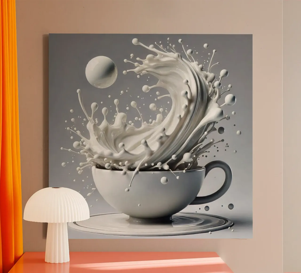Cup with splashing milk canvas with Floater frame by BenCoStyle