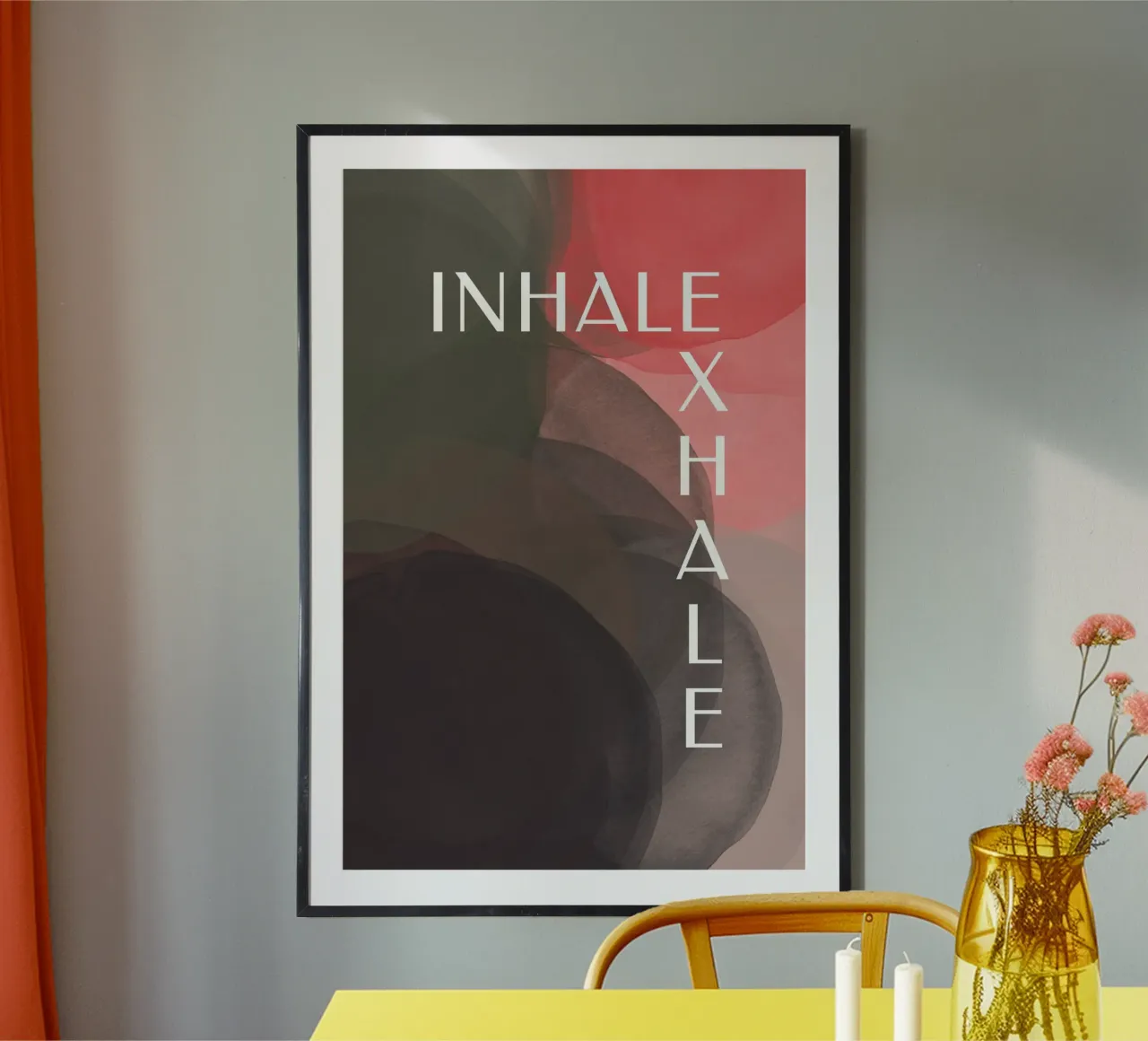 INHALE EXHALE - Abstract Paint Circle Brushes Calm poster con telaio in alluminio da pierosvisuals
