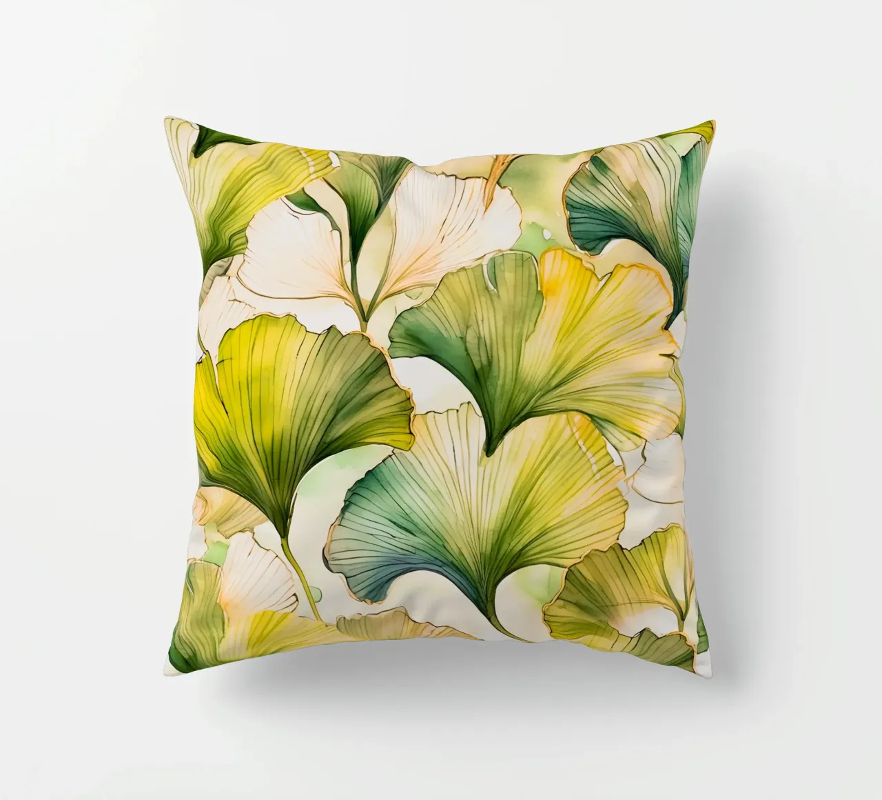 Gingko biloba giallo e verde cuscino da Justyna Jaszke JBJart
