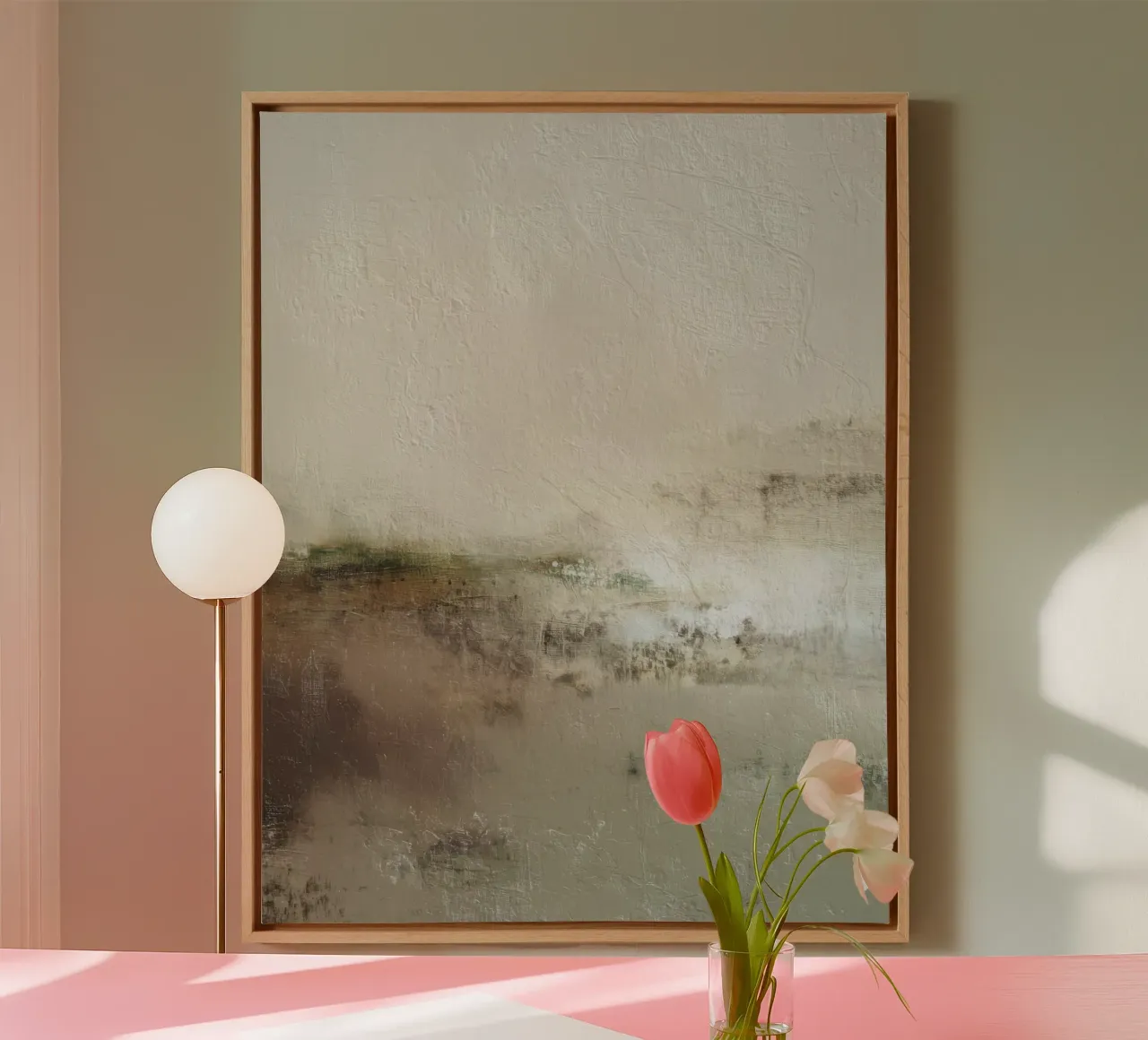 Minimalist Textured Abstract Landscape in Neutral Tones canvas with Floater frame by Artbyvo
