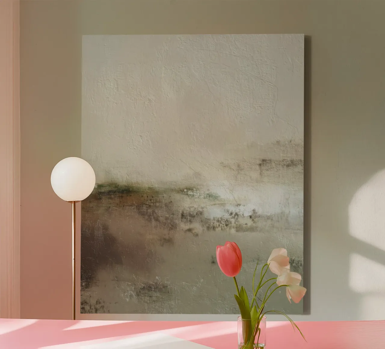 Minimalist Textured Abstract Landscape in Neutral Tones canvas with Floater frame by Artbyvo