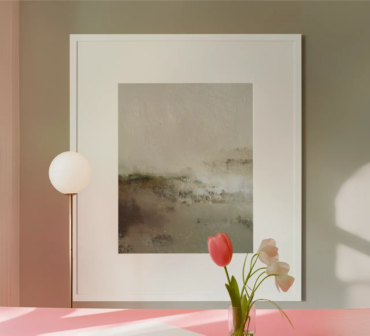 Paesaggio astratto minimalista dai toni neutri poster con telaio in alluminio da Artbyvo