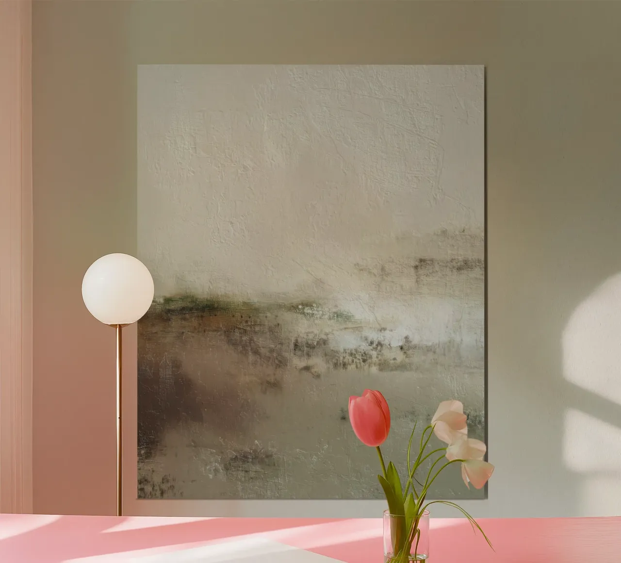 Paesaggio astratto minimalista dai toni neutri poster con telaio in alluminio da Artbyvo