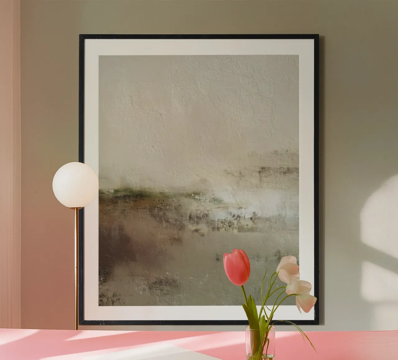 Paesaggio astratto minimalista dai toni neutri poster con telaio in alluminio da Artbyvo
