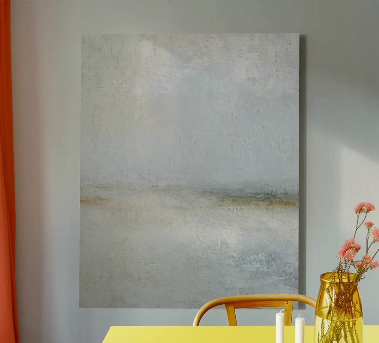 Minimalistisch abstract zeegezicht in zachte blauwe tinten canvas met Baklijst van Artbyvo