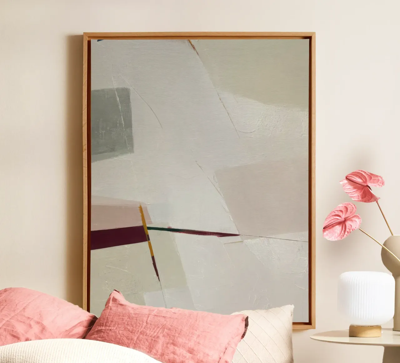 Geometric Minimalist Abstract Artwork in Neutral Earth Tones canvas with Floater frame by Artbyvo