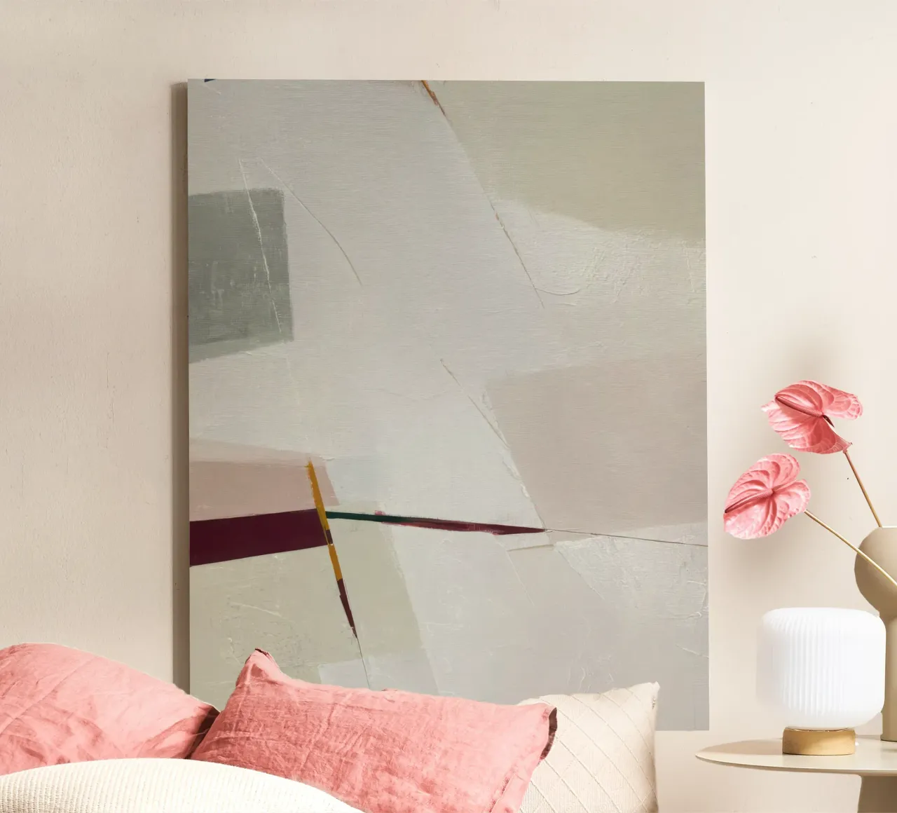 Geometric Minimalist Abstract Artwork in Neutral Earth Tones canvas with Floater frame by Artbyvo