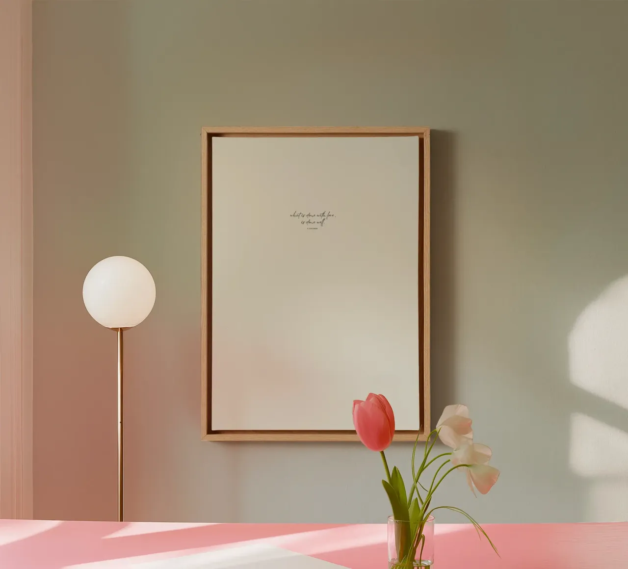 "Was mit Liebe getan wird, ist gut getan" Leinwand mit Schattenfugenrahmen von PurePeachStudio