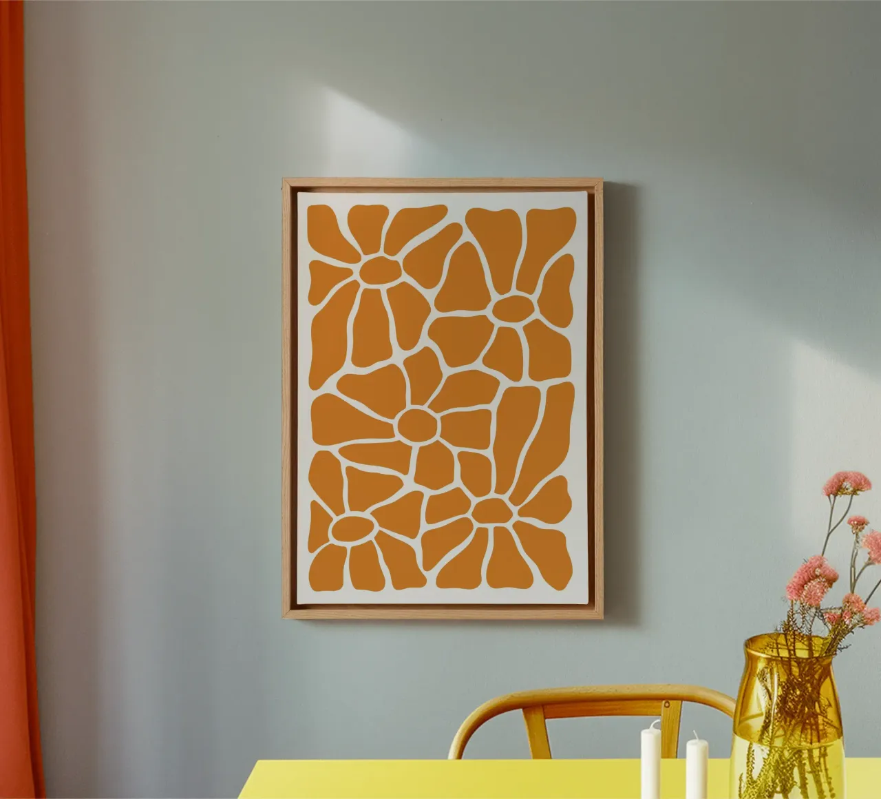 Fiori astratti in terracotta: Arte murale floreale moderna Boho tela con Cornice a cassetta da vintagepod