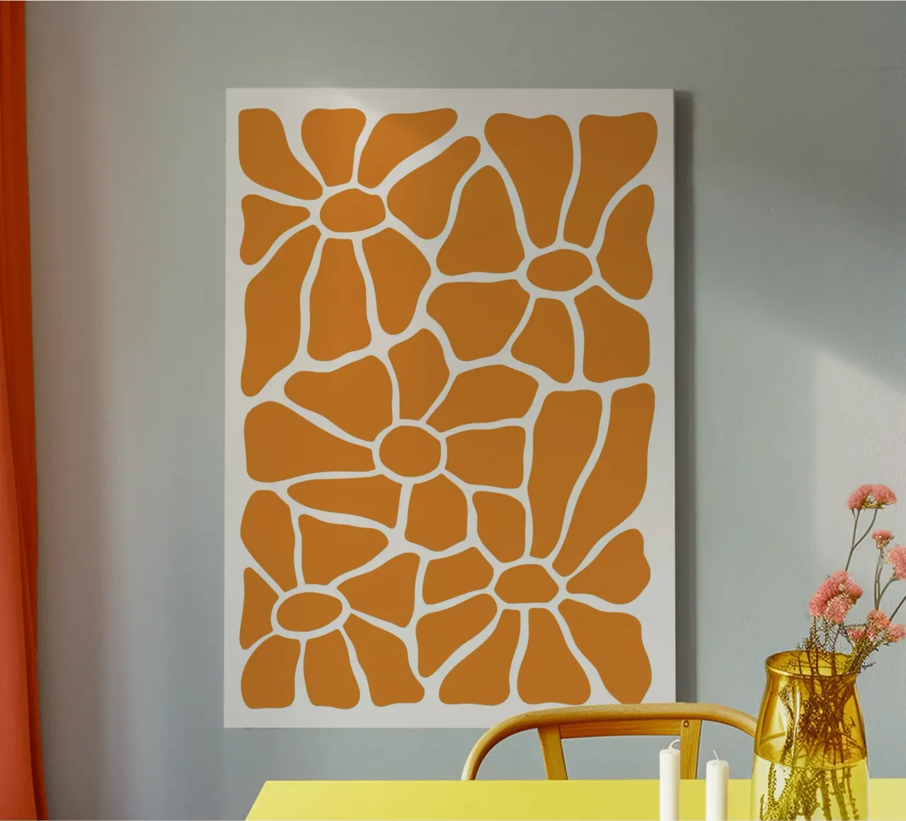 Fiori astratti in terracotta: Arte murale floreale moderna Boho tela con Cornice a cassetta da vintagepod