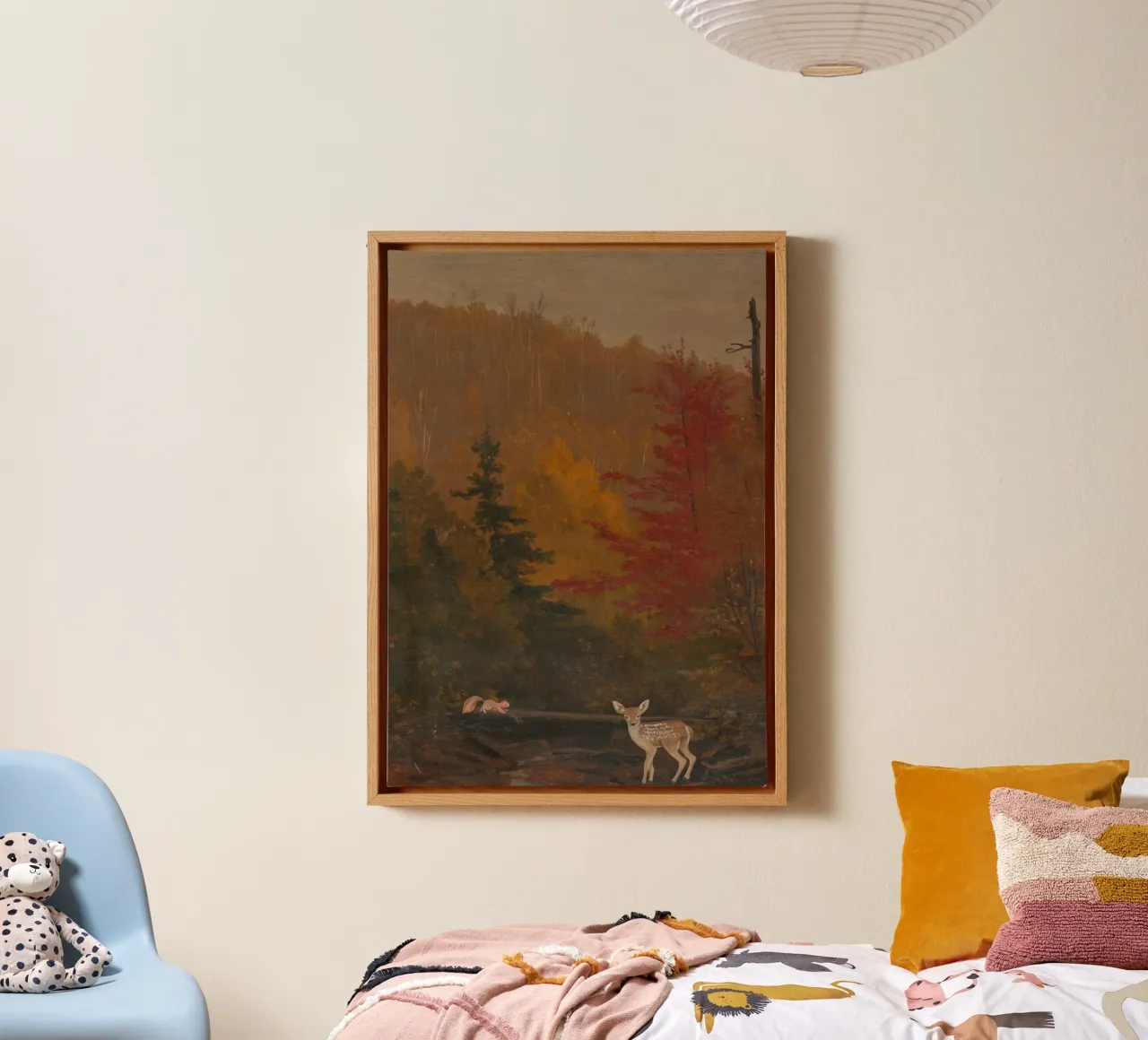 Foresta d'autunno vintage con cerbiatto e scoiattolo tela con Cornice a cassetta da vintagepod
