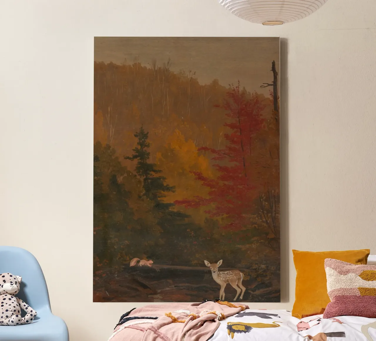Foresta d'autunno vintage con cerbiatto e scoiattolo tela con Cornice a cassetta da vintagepod