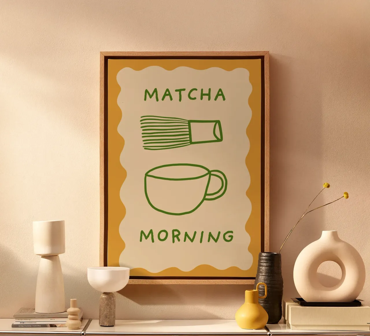 Poster minimalista per gli amanti del caffè mattutino Matcha tela con Cornice a cassetta da vintagepod