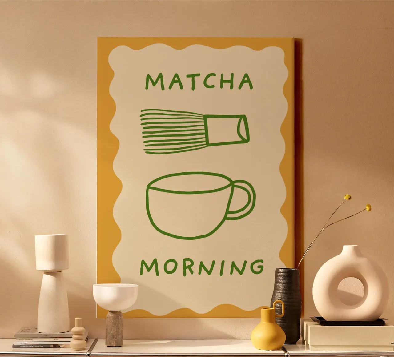 Poster minimalista per gli amanti del caffè mattutino Matcha tela con Cornice a cassetta da vintagepod
