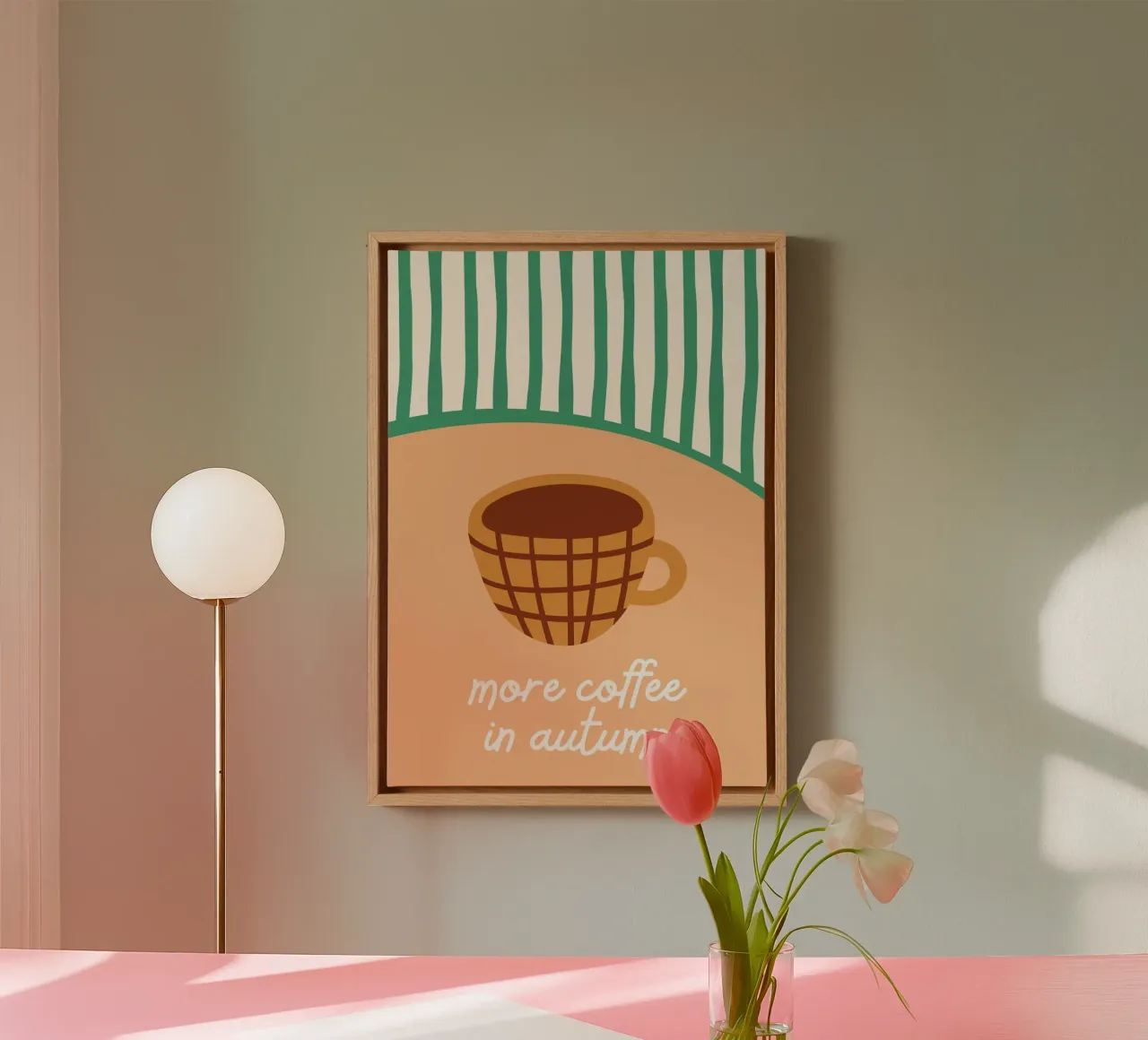 Meer Koffie in de Herfst Gezellige Poster Kunst canvas met Baklijst van vintagepod