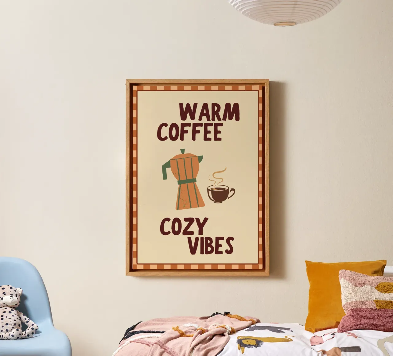 Warm Coffee Cozy Vibes Retro Art Print canvas with Floater frame by vintagepod
