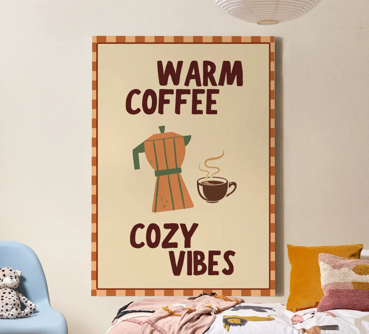 Warm Coffee Cozy Vibes Retro Art Print canvas with Floater frame by vintagepod